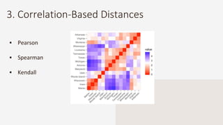 3. Correlation-Based Distances
 Pearson
 Spearman
 Kendall
 