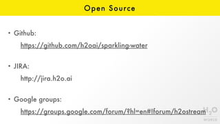 Open Source
• Github:
https://github.com/h2oai/sparkling-water
• JIRA:
http://jira.h2o.ai
• Google groups:
https://groups.google.com/forum/?hl=en#!forum/h2ostream
 