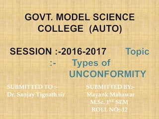 SUBMITTED TO :- SUBMITTED BY:-
Dr. Sanjay Tignath sir Mayank Mahawar
M.Sc. 1ST SEM
ROLL NO:-12
 