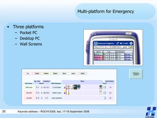 Multi-platform for Emergency Three platforms Pocket PC Desktop PC Wall Screens 