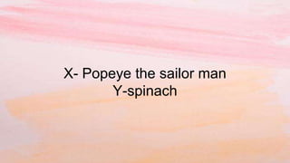 X- Popeye the sailor man
Y-spinach
 