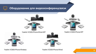 9
Оборудование для видеоконференцсвязи
Yealink VC800-Phone-Wireless
Yealink VC800-Phone-WP
Yealink VC500-Phone-Wired
Yealink VC500-Phone-Wired-WP
 