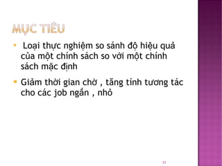 Loại thực nghiệm so sánh độ hiệu quả của một chính sách so với một chính sách mặc định Giảm thời gian chờ , tăng tính tương tác cho các job ngắn , nhỏ  