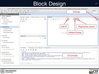 Block Design
• text
Add IP
Validate Design
Regenerate Layout
Tcl Console
Settings
 