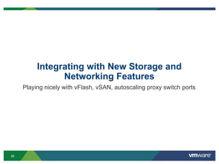 2626
Integrating with New Storage and
Networking Features
Playing nicely with vFlash, vSAN, autoscaling proxy switch ports
 