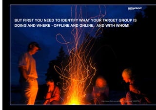 BUT FIRST YOU NEED TO IDENTIFY WHAT YOUR TARGET GROUP IS
DOING AND WHERE - OFFLINE AND ONLINE. AND WITH WHOM!
http://www.flickr.com/photos/mr_fabulous/14625734
 