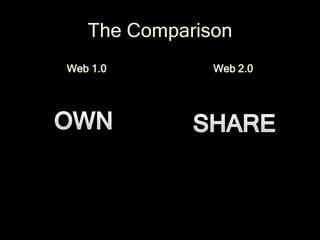 The Comparison
Web 1.0        Web 2.0
 