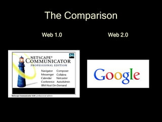 The Comparison
Web 1.0     Web 2.0
 