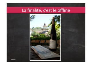 Pourquoi tous ces projets ?

           •   Car c’est un besoin essentiel
           •   Car les technos le permettent !
           •   Pour manger/boire plus sainement
           •   Pour une optimisation des ressources
           •   Pour sociabiliser en offline après le
               online


@cgiorgi
 