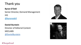 Thank you
Byron O’Dell
Senior Director, Demand Management
IHS
@byronodell
Daniel Burstein
Director of Editorial Content
MECLABS
@DanielBurstein

Black & White
Headshot

Black & White
Headshot

 