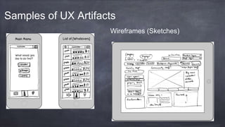 Samples of UX Artifacts
Wireframes (Sketches)
 