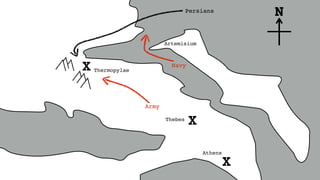 X Thermopylae
Athens
Thebes
X
X
Artemisium
N
Army
Navy
Persians
 