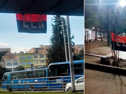 Banderas del ELN en la localidad de Usme en Bogotá y en un parque de Tibú en el Norte de Santander.