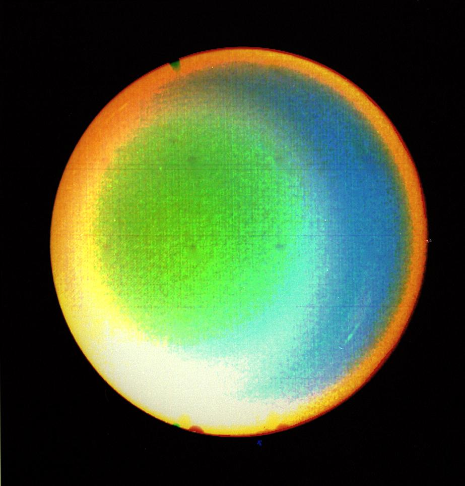 Processing brings out Uranus atmosphere in this image taken by NASA Voyager 2.