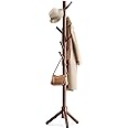 Pipishell Sturdy Wooden Coat Tree with 8 Hooks, 3 Adjustable Sizes for Clothes, Hat Stand Used in Bedroom/Office/Entryway, Br