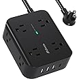 Power Strip Surge Protector - Flat Plug, Wall Mount, 8 Wide Outlets with 4 USB Ports (1 USB C), 5FT Heavy Duty Extension Cord