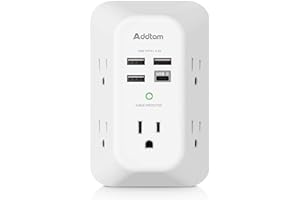 Addtam USB Wall Charger Surge Protector 5 Outlet Extender with 4 USB Charging Ports (1 USB C Outlet) 3 Sided 1800J Power Stri