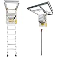 PreAsion Attic Stairs Pull Down Attic Ceiling Ladder, Telescopic Attic Ladder Folding Stairs, 13 Steps White Pulldown Attic S
