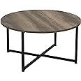 Household Essentials Jamestown Round Coffee Table Ashwood Rustic Wood Grain and Black Metal 31.5 x 31.5, Taupe