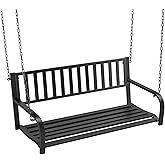 Yaheetech Porch Swing Hanging Bench, Patio Furniture Metal Swing Chair for Garden, Yard, Deck, Backyard, Outdoor - Black