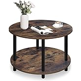 Vanrohe Small Round Coffee Table for Small Space, 23.5" 2-Tier Rustic Brown Wooden coffee Table with Open Storage for Living 