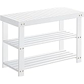 SONGMICS Shoe Rack Bench, 3-Tier Bamboo Shoe Storage Organizer, Entryway Bench, Holds Up to 286 lb, 11.3 x 27.6 x 17.8 Inches