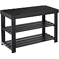 Pipishell Bamboo Shoe Rack Bench, 3 Tier Sturdy Shoe Organizer, Storage Shoe Shelf, Holds up to 300lbs for Entryway Bedroom L