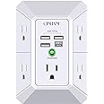 Wall Charger, Surge Protector, QINLIANF 5 Outlet Extender with 4 USB Charging Ports (4.8A Total) 3-Sided 1680J Power Strip Mu