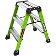 Little Giant Ladders, Sure Step, 3-Step, Double-Sided Step Stool, Fiberglass, (11953), Type 1AA, 375 lbs Weight Rating, Hi-vi