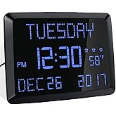 Digital Wall Clock, 11.5" Extra Large Display Calendar Alarm Day Clock with Date and of Week, Temperature,2 USB Chargers,3 Al