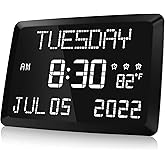Raynic Digital Clock, 11.5" Large Display Digital Wall Clock,Adjustable Brightness Calendar Clock with Day and Date, Indoor T