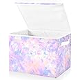 ZOEO Purple with Tie Dye Large Lidded Storage Bin Foldable Storage Boxes Cubes Baskets Lids with 2 Handles for Home Bedroom O
