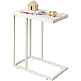 WLIVE Side Table, C Shaped End Table for Couch, Sofa and Bed, Large Desktop C Table for Living Room, Bedroom, Creamy White an