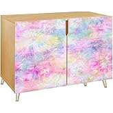 EINGDVPRWEK Abstract Floral Tie Dye Print Wooden Door Accent Cabinet 2 Doors Storage Table Bar Cabinet TV Stand Entryway Cabi