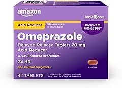 Amazon Basic Care Omeprazole Delayed Release Tablets 20 mg, Treats Frequent Heartburn, Acid Reducer, Heartburn Medicine, 42 C