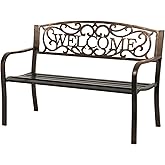 FDW 50" Patio Garden Bench Park Yard Outdoor Furniture Steel Frame Porch Chair