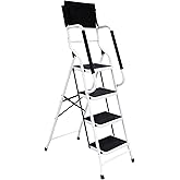 Wiberwi 4 Step Ladder with Handrails 500 lb Capacity Step Stool Folding Portable Ladders for Home Kitchen Steel Frame with No