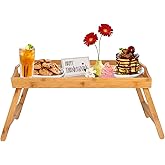 Bed Tray Table with Handles Folding Legs,Bamboo Breakfast Food Tray with Media Slot,Use As Platter,Laptop Desk,Snack,TV Tray 