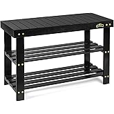 Homemaid Living Bamboo 3 Tier Shoe Rack Bench, Premium Shoe Organizer or Entryway Bench, Perfect for Shoe Cubby, Entry Bench,