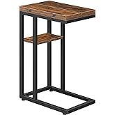 HOOBRO Foldable End Table, C Shaped Side Table with Storage Shelf, Small Snack Table Suitable for Living Room Bedroom Small S
