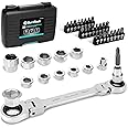 DURATECH 12-in-1 Flex-Head Ratcheting Wrench Set & 24-in-1 Screwdriver Set, Double Box End Wrench 8-19mm, 1/4" Drive Adapter 