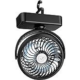 REENUO Portable Camping Fan, Small Tent Fan with Hanging Hook, 40 Working Hours Rechargeable USB Battery Fan with LED Lights 