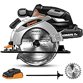 WORKSITE Cordless Circular Saw, 20V MAX 6-1/2 Inch Circular Saw with Electric Brake, 2.0A Battery & Fast Charger, 4000RPM Spe