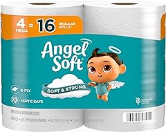 Angel Soft Toilet Paper, 4 Mega Rolls = 16 Regular Rolls, Soft and Strong Toilet Tissue