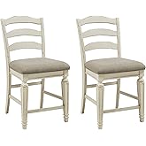 Signature Design by Ashley Realyn French Country 24.13" Counter Height Upholstered Barstool, 2 Count, Chipped White