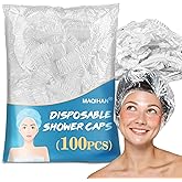 MAQIHAN 100 Disposable Shower Caps Unisex - Large Plastic Hair Caps for Deep Conditioning Shower Cap Reusable Waterproof for 