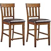 Signature Design by Ashley Ralene Traditional 26" Counter Height Faux Leather Seat Barstool, 2 Count, Brown