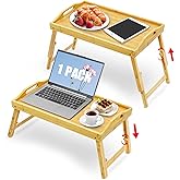 Mayyol Large Breakfast Bed Tray for Eating - Height Adjustable Raised Food Table - Bamboo Serving Tray on Lap Sofa - Portable