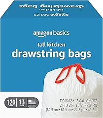 Amazon Basics Tall Kitchen Drawstring Trash Bags, 13 Gallon, 120 Count, Pack of 1