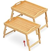Mayyol Breakfast Bed Tray for Eating - Height Adjustable Raised Food Table - Bamboo Serving Tray on Lap Sofa - Portable Snack